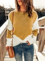 Colorblock crew neck knitted sweater