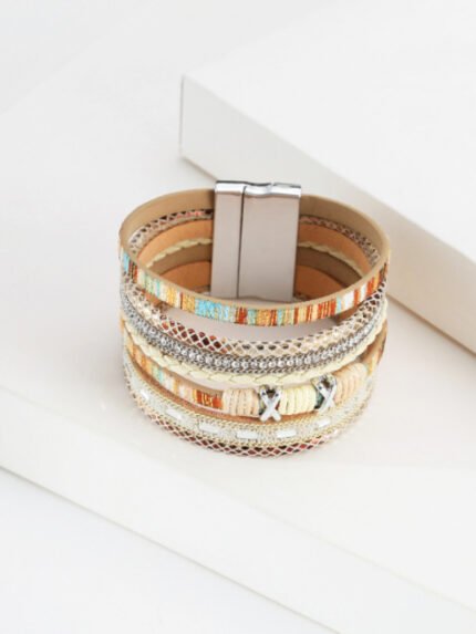 Colorful woven multilayer leather bracelet