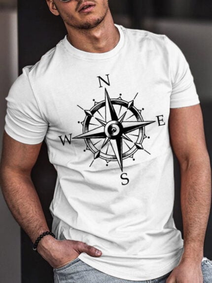 Compass Print Casual Short Sleeve T-Shirt