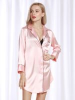 Contrast Binding Satin Blouse Pajamas