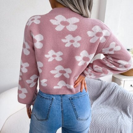 Contrast Floral Balloon Sleeve Cardigan