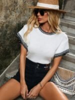 Wholesale Contrast Knit Short Sleeve Top