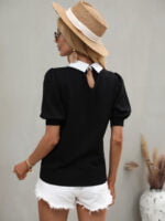 Wholesale Contrast Lapel Puff Sleeve T-Shirt