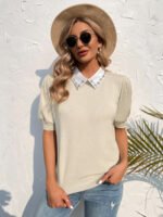 Wholesale Contrast Lapel Puff Sleeve T-Shirt