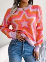 Contrast Star Long Sleeve Pullover Sweater