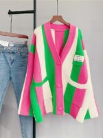 Contrast Stripe Panel Sweater Cardigan