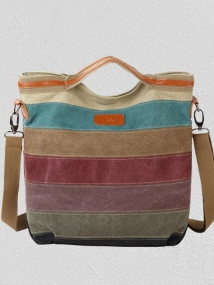 Contrast Stripe Paneled Canvas Bag