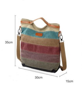 Contrast Stripe Paneled Canvas Bag