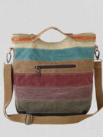 Contrast Stripe Paneled Canvas Bag