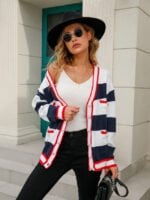 Contrast Stripe Pearl Button Cardigan