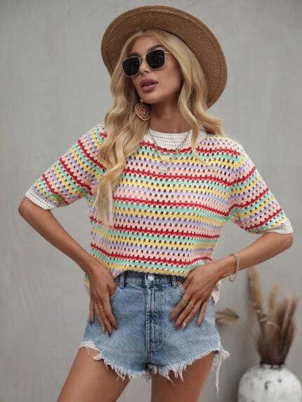 Wholesale Contrast-paneled cut-out knit top