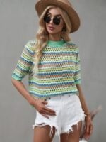 Wholesale Contrast-paneled cut-out knit top