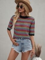 Wholesale Contrast-paneled cut-out knit top