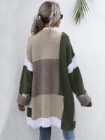 Contrasting color long knitted cardigan