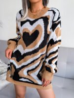 Contrasting color love knit dress（Without belt）