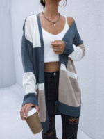 Contrasting mid-length knitted cardigan