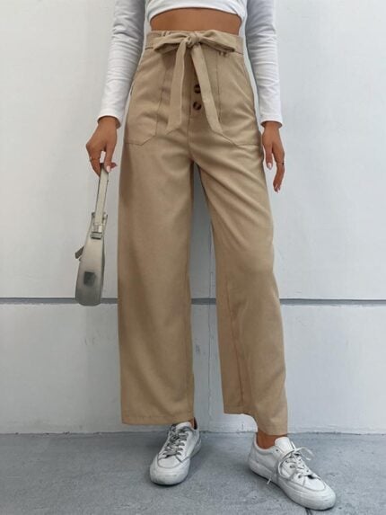 Corduroy Lace-Up Wide-Leg Pants