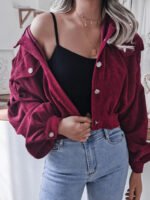 Corduroy Single-breasted Lantern Sleeve Crop Jacket