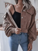 Corduroy Single-breasted Lantern Sleeve Crop Jacket