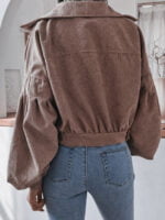 Corduroy Single-breasted Lantern Sleeve Crop Jacket