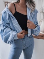 Corduroy Single-breasted Lantern Sleeve Crop Jacket