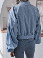 Corduroy Single-breasted Lantern Sleeve Crop Jacket