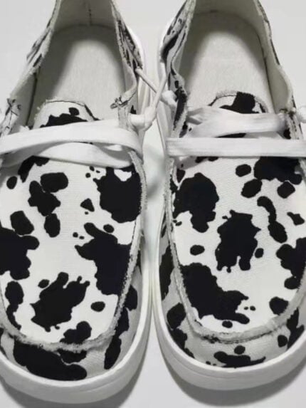 Cow print flat canvas shoes