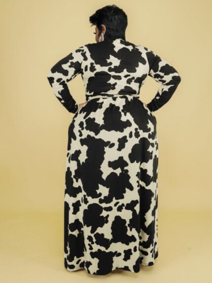 Cow print v-neck tie dress