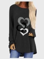 Creative Heart Print Long Sleeve T-Shirt-Wholesale