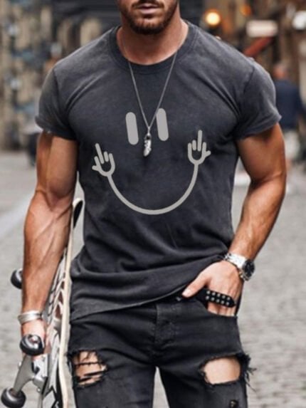 Creative Smiley Print Casual T-Shirt