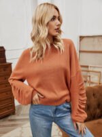 Crew Neck Gathered Long Sleeve Knit Top