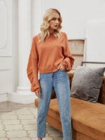 Crew Neck Gathered Long Sleeve Knit Top