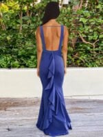 Crew neck open back fishtail dress