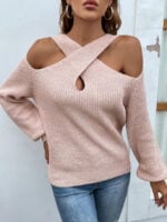 Cross Halter Balloon Sleeve Knit Sweater