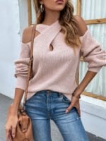 Cross Halter Balloon Sleeve Knit Sweater