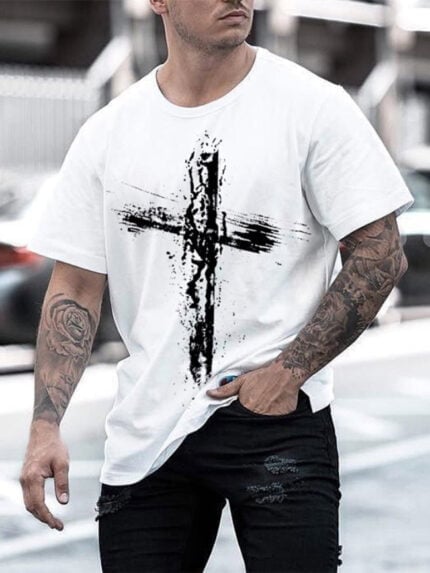 Cross Print Casual Short Sleeve T-Shirt