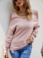 Cross V-neck Cold Shoulder Knitted Sweater