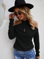 Cross V-neck Cold Shoulder Knitted Sweater