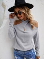 Cross V-neck Cold Shoulder Knitted Sweater