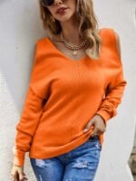 Cross V-neck Cold Shoulder Knitted Sweater