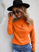 Cross V-neck Cold Shoulder Knitted Sweater