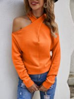 Cross V-neck Cold Shoulder Knitted Sweater