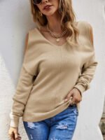 Cross V-neck Cold Shoulder Knitted Sweater