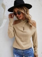 Cross V-neck Cold Shoulder Knitted Sweater