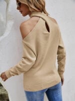 Cross V-neck Cold Shoulder Knitted Sweater