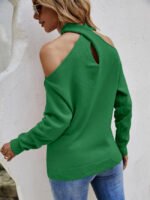 Cross V-neck Cold Shoulder Knitted Sweater