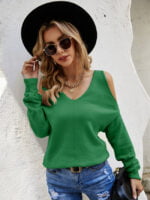 Cross V-neck Cold Shoulder Knitted Sweater