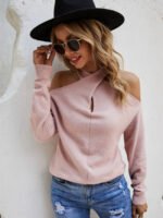 Cross V-neck Cold Shoulder Knitted Sweater