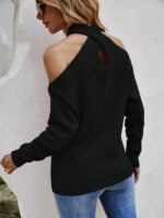 Cross V-neck Cold Shoulder Knitted Sweater