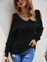 Cross V-neck Cold Shoulder Knitted Sweater